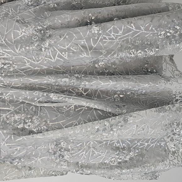 COLORS Silver Sequin Corsette Top Deep V-neck Tulle Slip Fit & Flare Dress Sz:14 - Picture 9 of 17